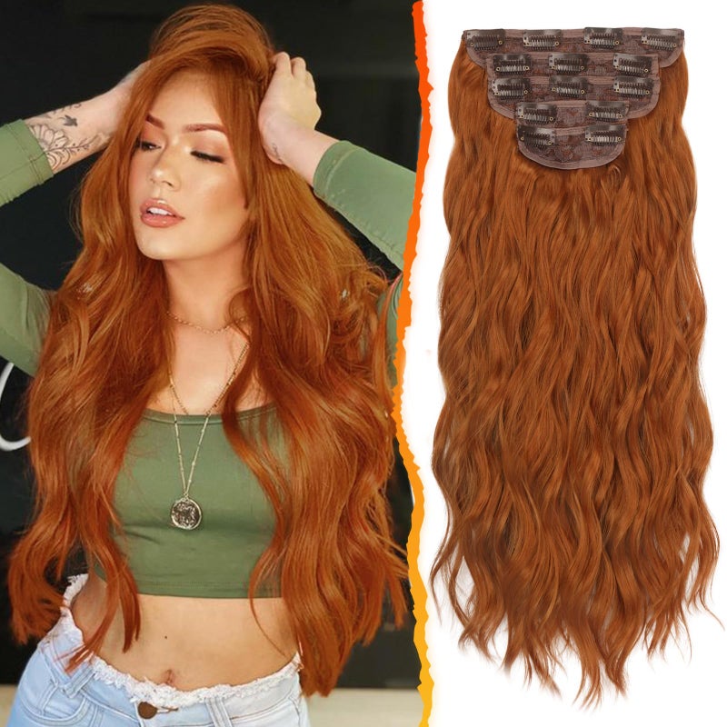 BARSDAR Ginger Copper Clip in Hair Extensions  20 Inch 5PCs Full Head Wavy Clip in Hair Extensions for Women  Voluminous Thick Soft Synthetic Hairpieces Daily Party Halloween Ginger Copper